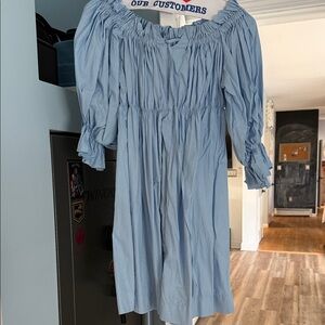 ELF Light Blue Off-Shoulder Smocked Midi Dress